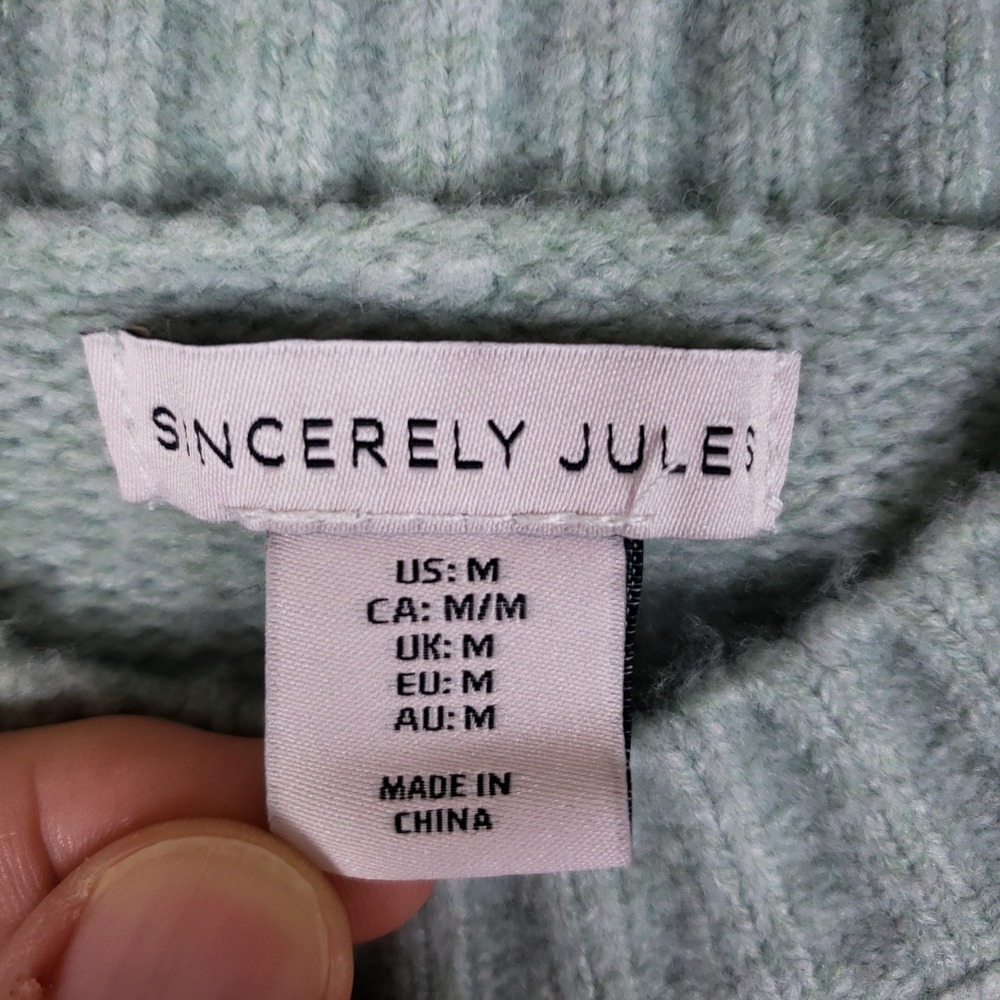 Sincerely Jules Mint Green Cable Knit Crew Neck Sweater Womens Medium Cropped - Picture 4 of 8